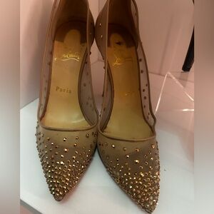 Christian Louboutin Follies Strass 100 Nude Crystal Mesh Pumps EU 37